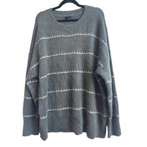 Torrid Gray Cozy Fuzzy Sweater with White/ Sliver Scallop Stitching Stripes